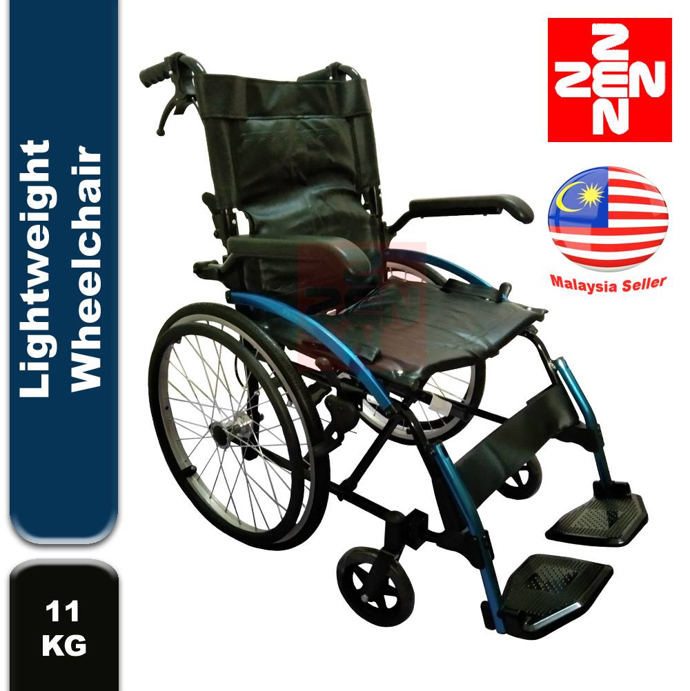 Zen Pharmacy Lightweight Wheelchair 11kgBlue(Flip Up Arm Rest, PVC Seat)