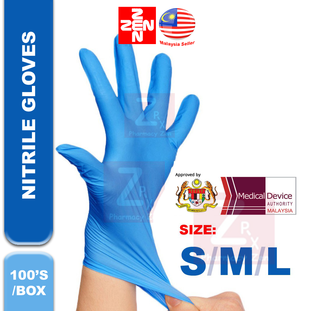 Zen Pharmacy Nitrile Exam Gloves Powder Free (S/M/L)(100's)